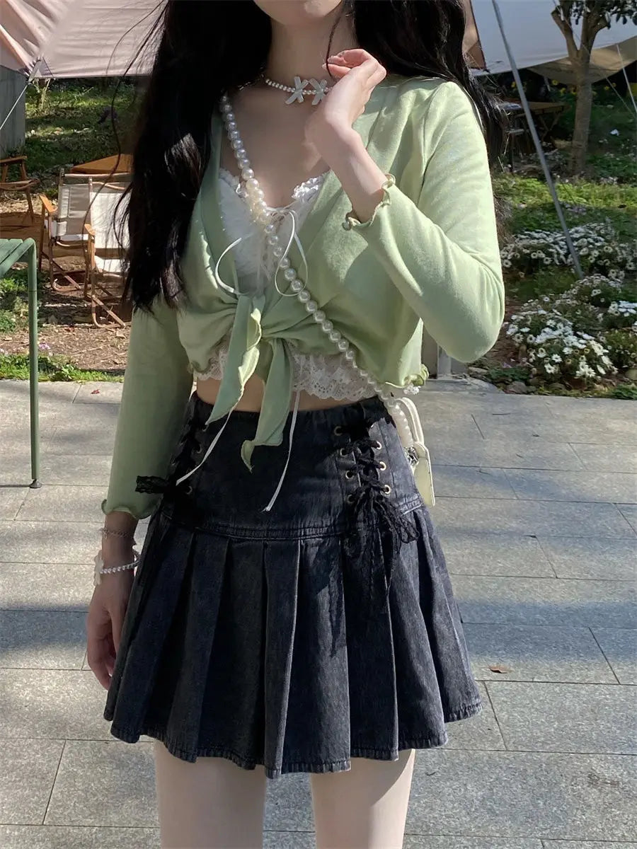 Y2k Clothes Harajuku Women's Summer Denim Skirt High Waist Bandage Jupe 2025 Faldas De Mujer Korean Fashion Slim Mini Skirts
