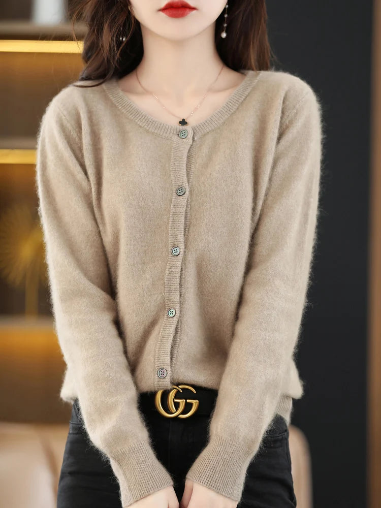 LHZSYY Women Cardigan Super Warm Pure Mink Cashmere Sweaters O-neck Loose Female Sweater Ladies' Solid Color Knit Cardigans
