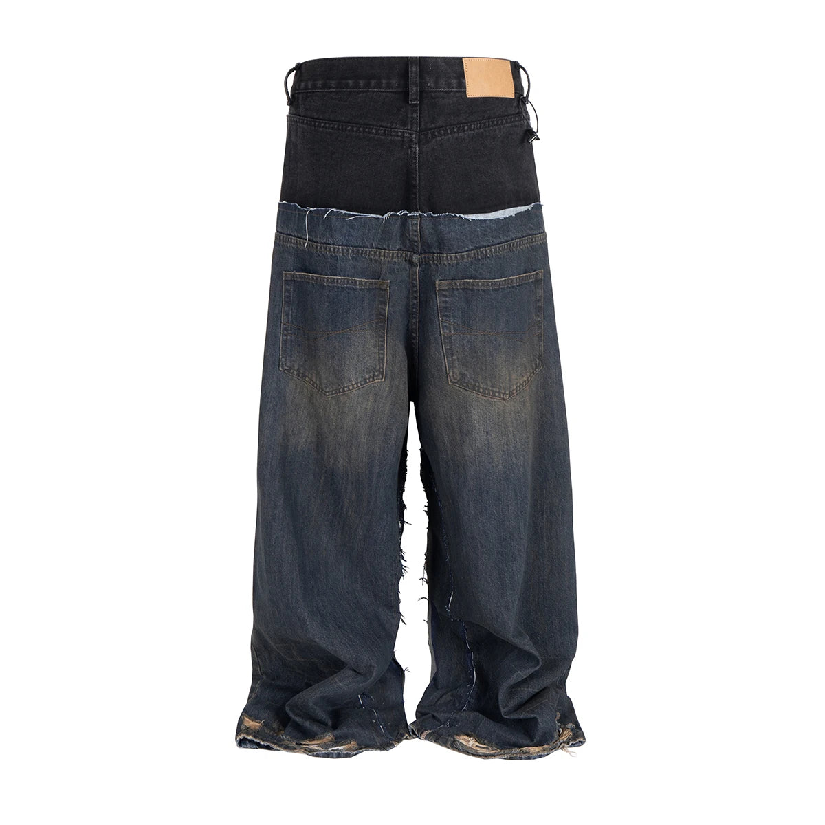 CUT-UP Double-layer Double Waist Patchwork Baggy Jeans for Men and Women Straight Casual Loose Denim Trousers Oversized