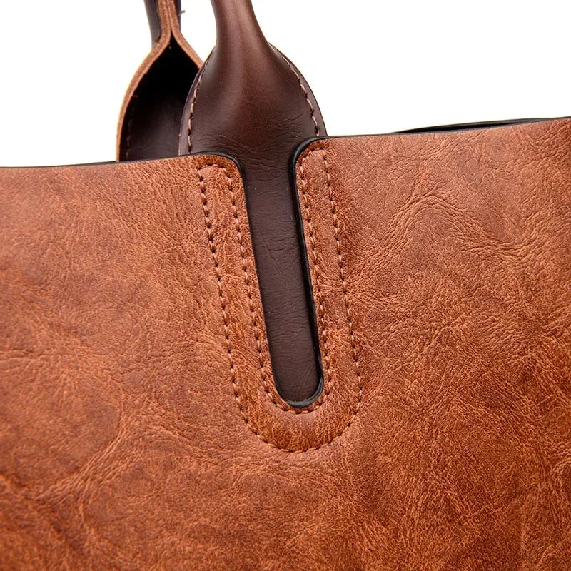 Vintage OIL SKIN Leather Big Casual Tote Women Bags High Quality Women's Handbags Shoulder Crossbody Bags Brown Black Sac A Main
