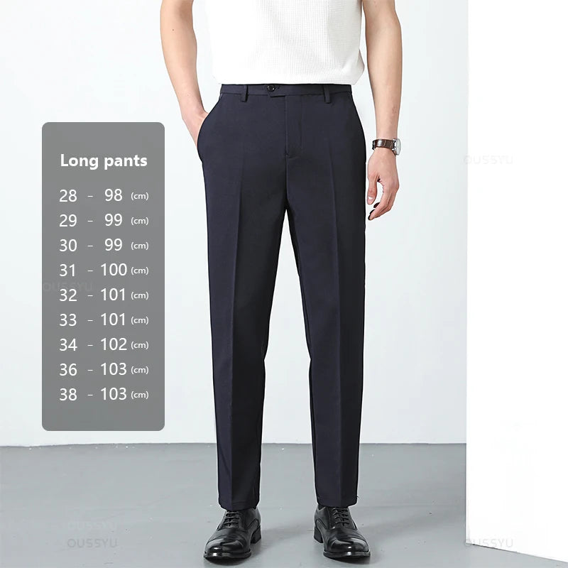 Spring Summer Suit Pants Men Business Smooth Slim Business Office Social Elastic Waist Ankle Length Formal Korean Trousers Male