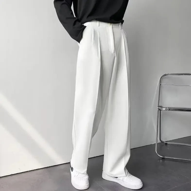 White Loose-fit Straight-leg Trousers For Men Autumn Casual Pants Suitable For Casual Occasions No Ironing Required