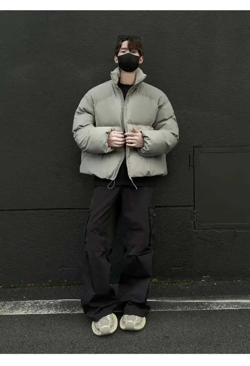 PFHQ Winter 2024 Short Loose Bread American Cotton Jacket Winter solid color stand collar long sleeve male tops