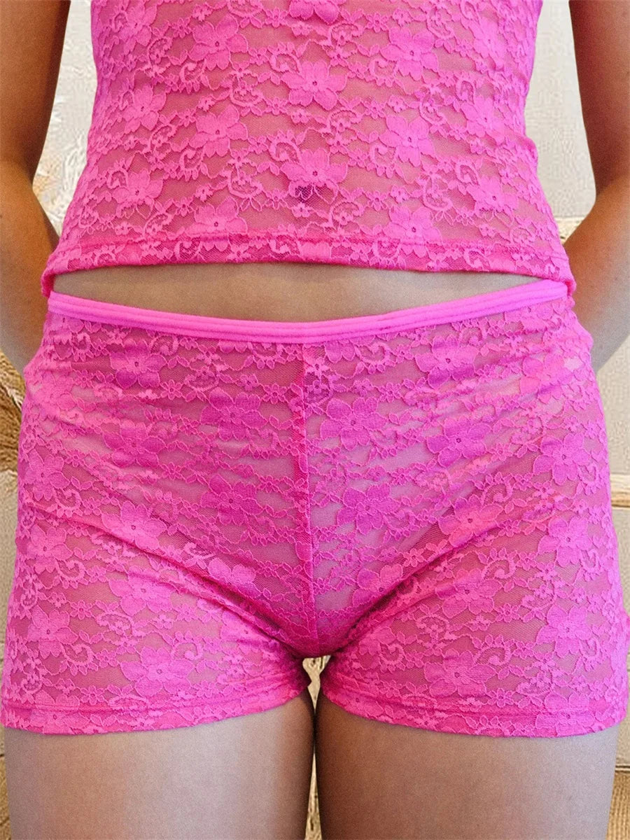 Women s Lace Trimmed Elastic Waist Pajama Shorts Soft Comfy Sleepwear Bottoms for Summer Lounging and Relaxation