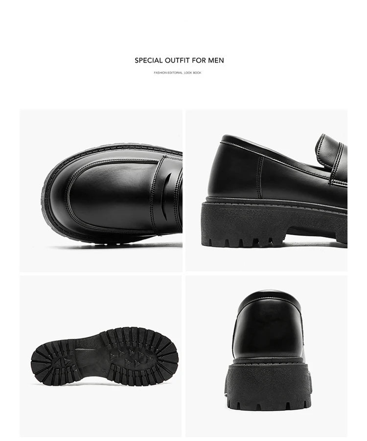 STRONGSHEN Loafers Men Leather Shoes Thick-soled British Style Black Formal Business Shoes Fashion Luxury Slip-On Casual Shoes