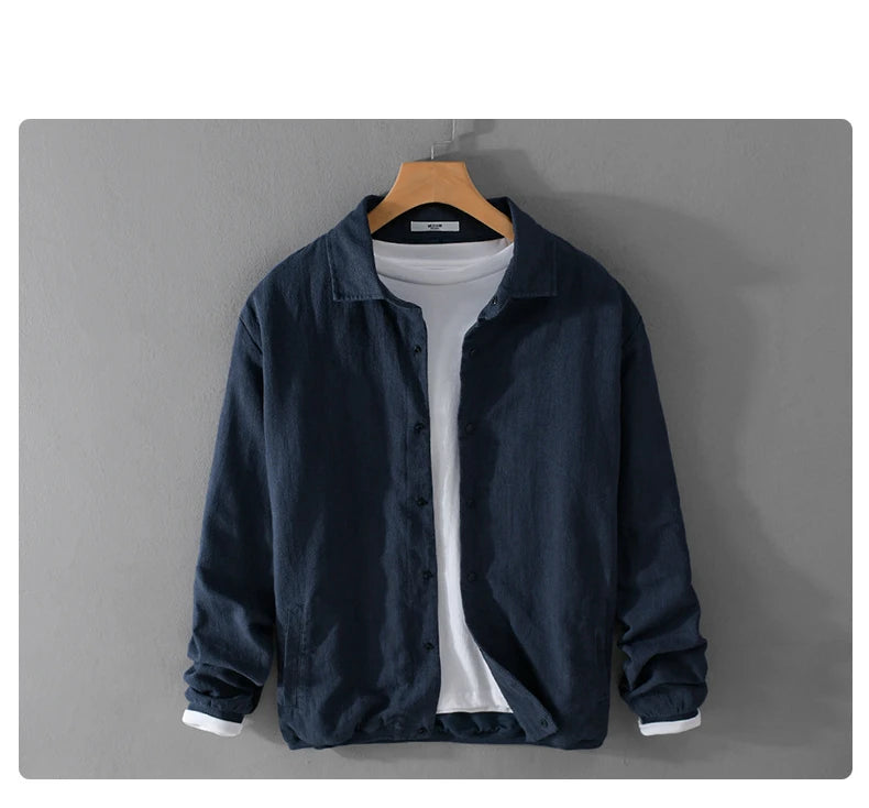 Spring and Autumn New Comfortable Linen Mens Jacket Loose Simple Casual Youth Versatile Cotton Linen Men Clothing FY202