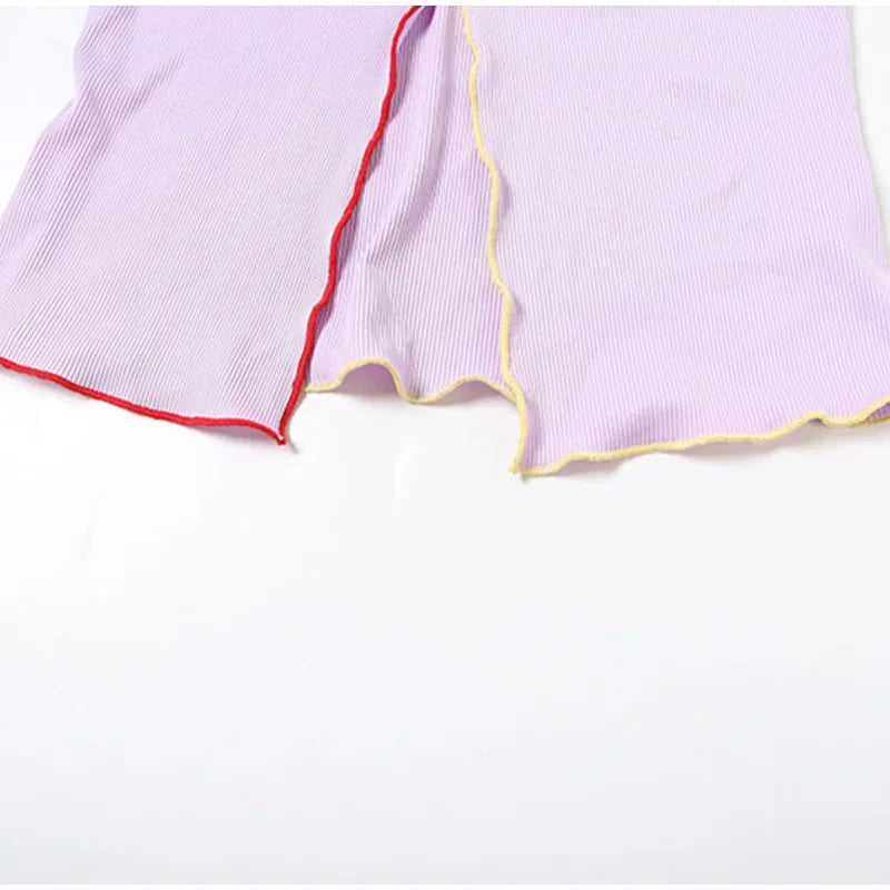 Rib Embroidery Split Tank Top Women Sleeveless Backless Slim Contrast Color Strap Party Vest Summer 2025 Fashion Lady Tops