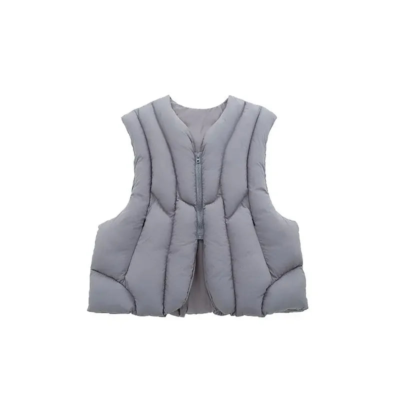 Linear Split Silhouette Autumn Winter Tops for Men Warm Loose High Street Padded Waistcoat Deconstructed Vibe Nylon Zipper Vest
