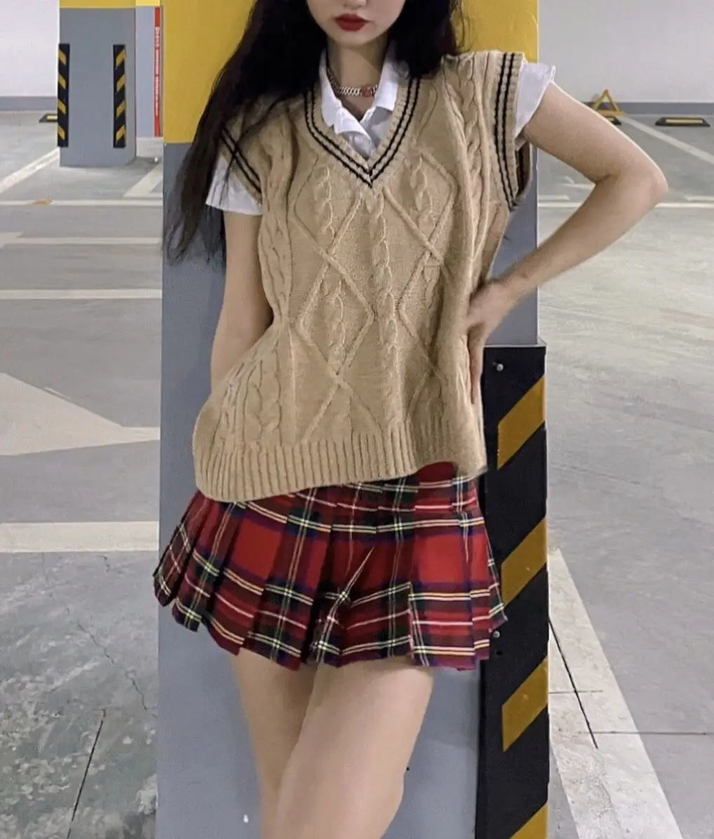 Plaid Pleated Mini Skirts for Women Casual Simple Korean Fashion Preppy Style Vintage Chic High Waist Faldas Hotsweet All-match