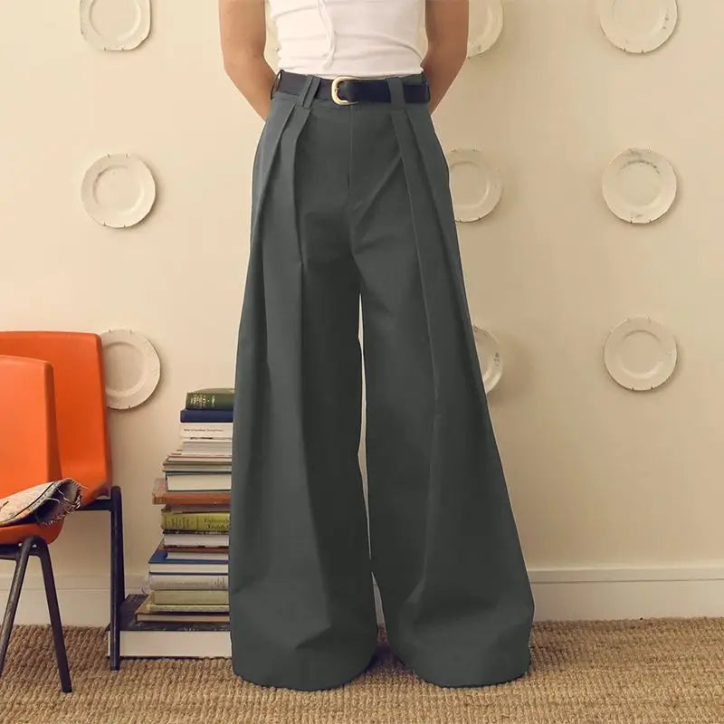INCERUN Men Wide Leg Pants Solid Color Button Joggers Loose Pleated Casual Trousers Men Streetwear 2024 Fashion Long Pants S-5XL