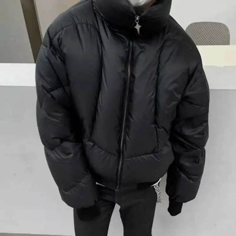 FEWQ Fashion Men's Cotton Coat Stand Collar Star Zipper Decoration Costume Long Sleeve 2024 Winter New Trendy Tops 24E2765
