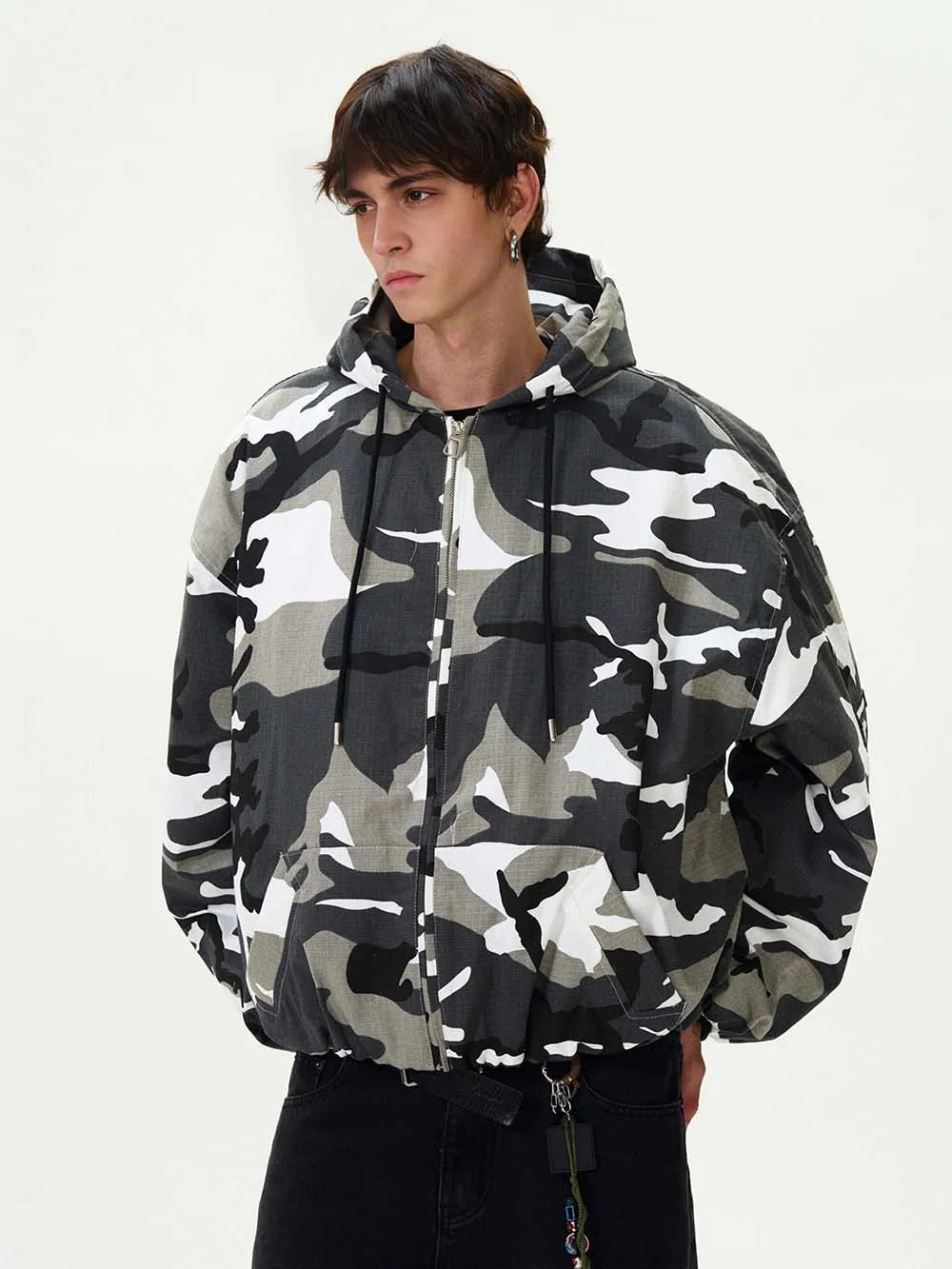 Tung Sung Camouflage Hooded Puffer Jacket Men's and Women's Loose Short Coat Men Winter