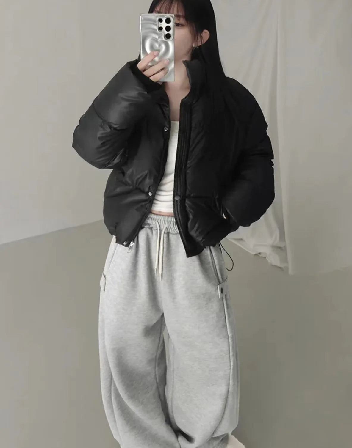 Women's Cotton Jaet 2024 New Winter ort Faion Stand Collar Bread Sle Warmth Outerwear Korean Loose Fit Zipper Closure