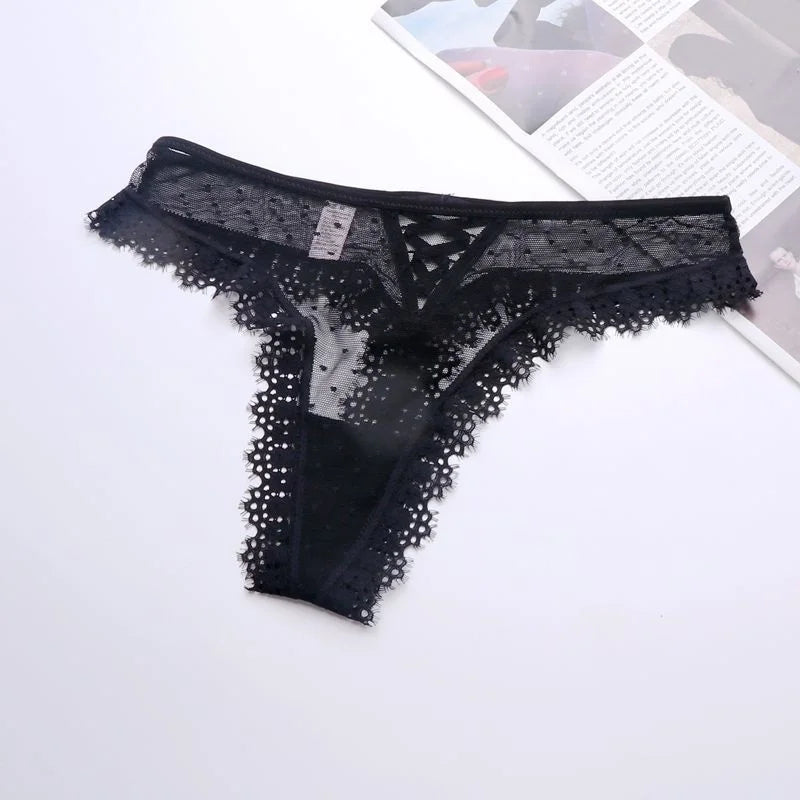 SP&CITY European Bandage Lace Transparent Women's Underwear Sexy Thongs See Trough Hollow Out Panties Mesh Seamless Briefs Tanga