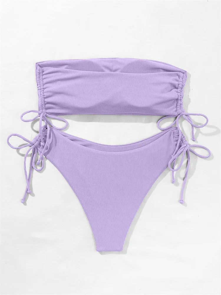 UETEEY 2025 New Summer Swimwear Bikinis Set Sexy Strapless Bikini 2 Piece Set Women Solid Split Swimsuit Backless Beach Bikini