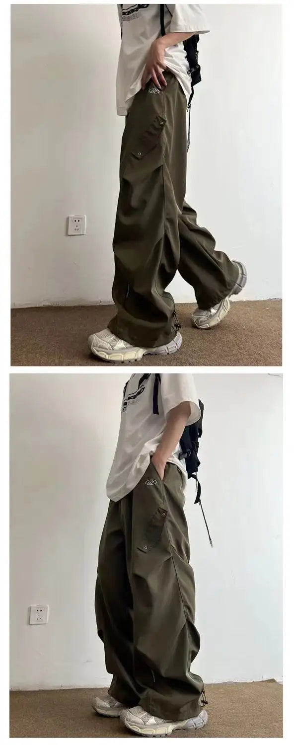 Techwear Parachute Cargo Pants Men Hip Hop Wide Leg Trousers Male Quick Drying Streetwear Loose Oversize Korean Hip Hop
