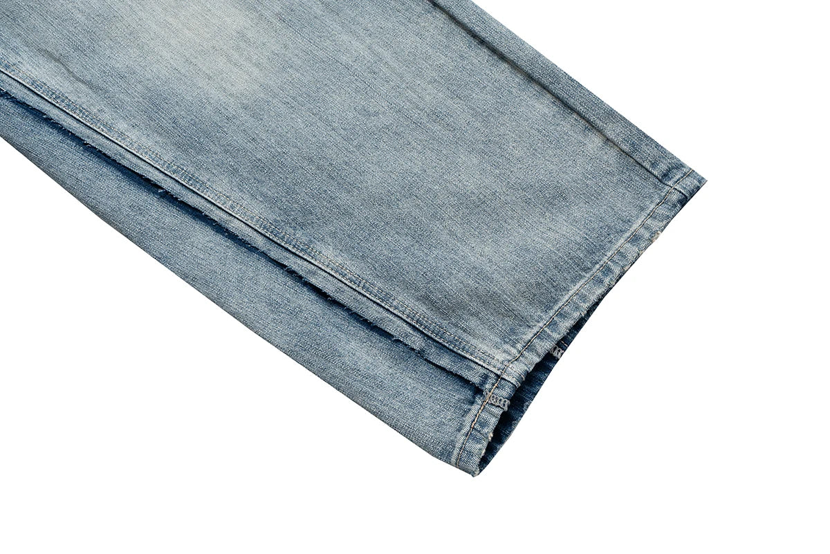 CUT-UP Double-layer Double Waist Patchwork Baggy Jeans for Men and Women Straight Casual Loose Denim Trousers Oversized