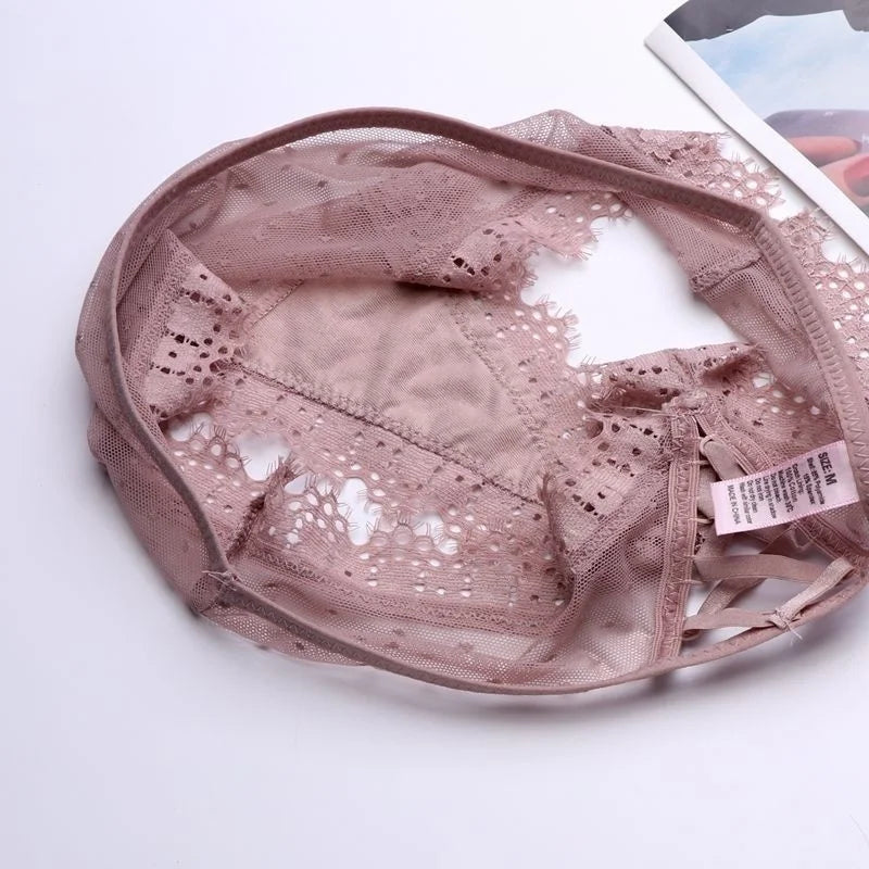 SP&CITY European Bandage Lace Transparent Women's Underwear Sexy Thongs See Trough Hollow Out Panties Mesh Seamless Briefs Tanga
