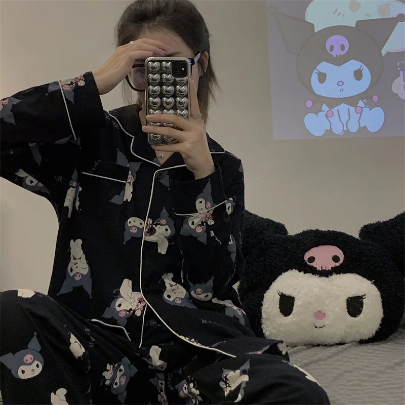 Cartoon Sanrio My Melody Long-Sleeved Pajamas Set Kawaii Cinnamoroll Printing Spring Autumn Thin Cute Girls Casual Home Clothes