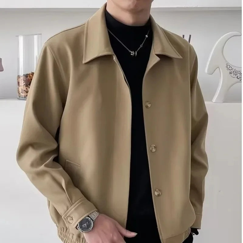 Spring Autumn Men's Casual Versatile Apricot Collar Workwear Jacket Loose Korean Style Trendy Short Shape Outerwear