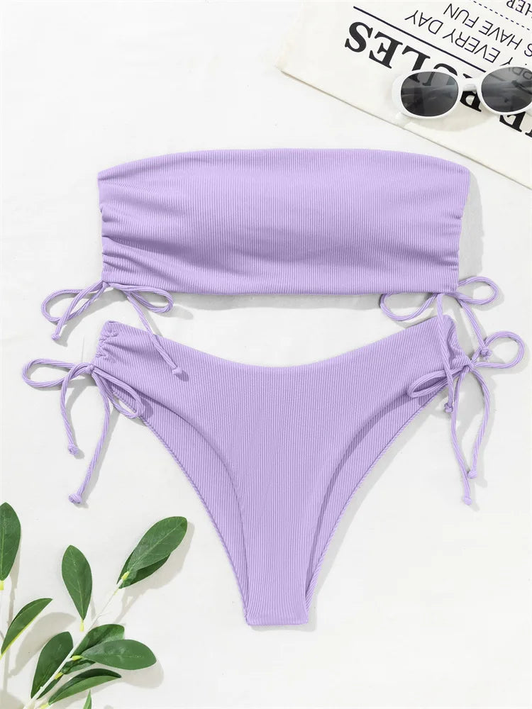 UETEEY 2025 New Summer Swimwear Bikinis Set Sexy Strapless Bikini 2 Piece Set Women Solid Split Swimsuit Backless Beach Bikini
