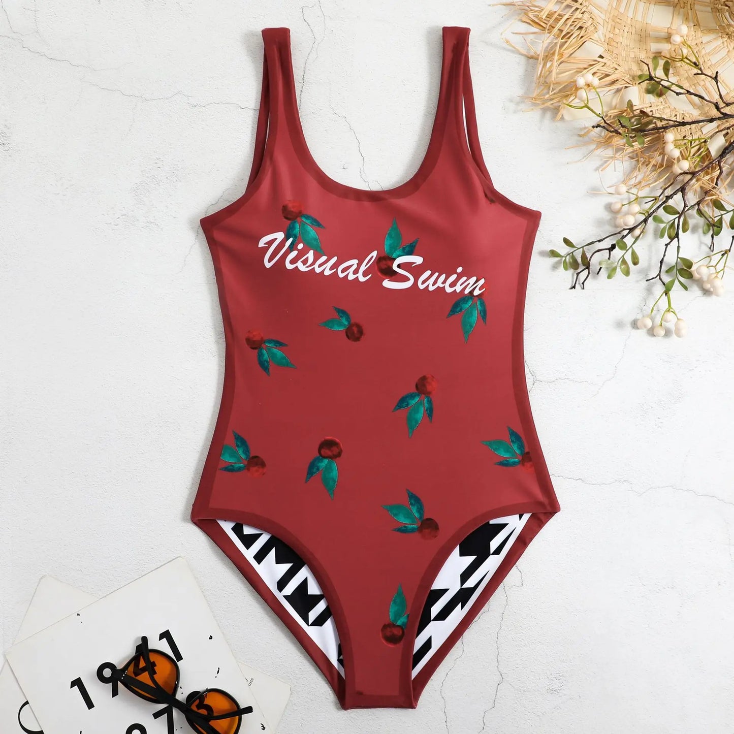 New Vintage Printed Double-sided Wear Swimming Bathing Suit Women Bandage Sexy One Piece Swimsuit Beachwear Swimwear Woman