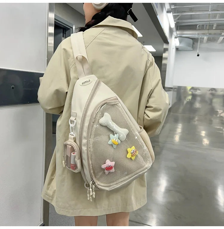 Casual Travel Transparent Zipper Shoulder Bag Vintage Women All Match Simple Ita Bag Y2K Girls Fashion Crossbody Bags Handbags