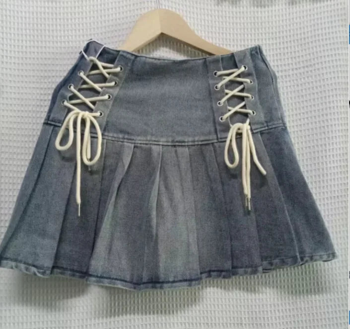 Y2k Clothes Harajuku Women's Summer Denim Skirt High Waist Bandage Jupe 2025 Faldas De Mujer Korean Fashion Slim Mini Skirts