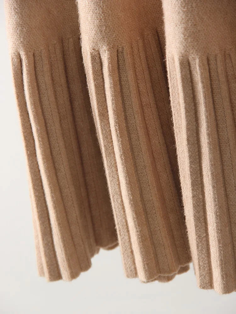 Knitted Pleated School Skirt Women Spring Winter Sexy A-line Women's Skirt Solid Casual High Waist Short Skirts For Woman Black