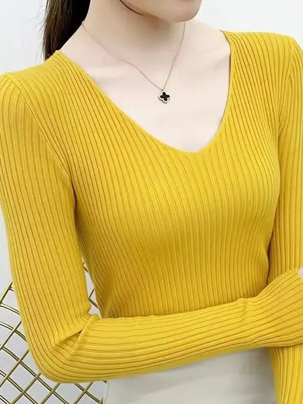 2025 V Neck Women Autumn Winter Sweaters Slim Knitted Pullovers Soft Warm Solid Jumper Female Sweater Casual Knitwear Jersey Top