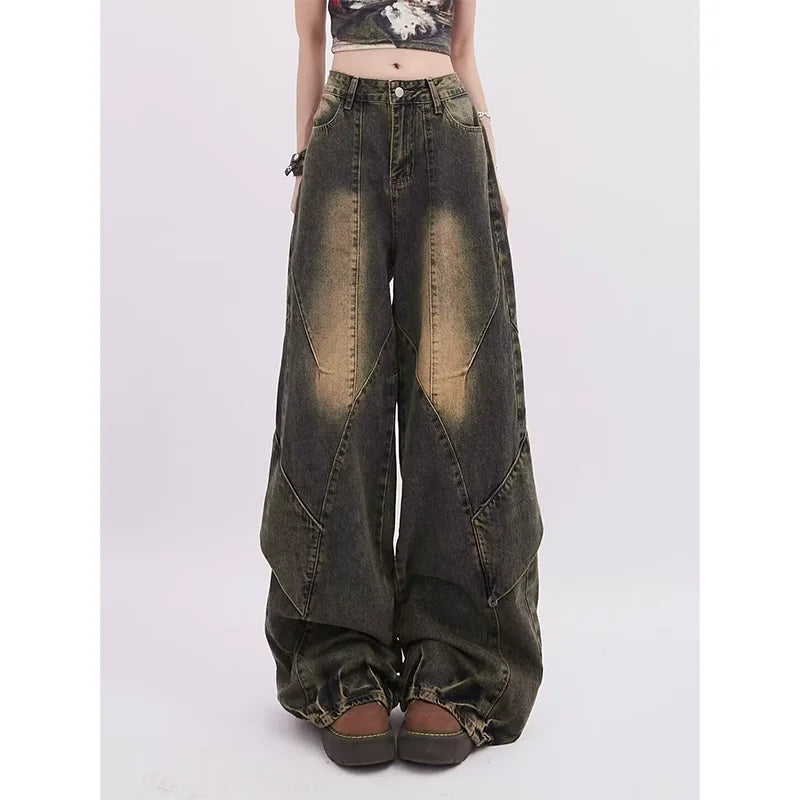2024 Women's Baggy Jeans Harajuku 90s Aesthetic Y2k Denim Trousers High Waist Cowboy Pants Wide Leg Straight Pants
