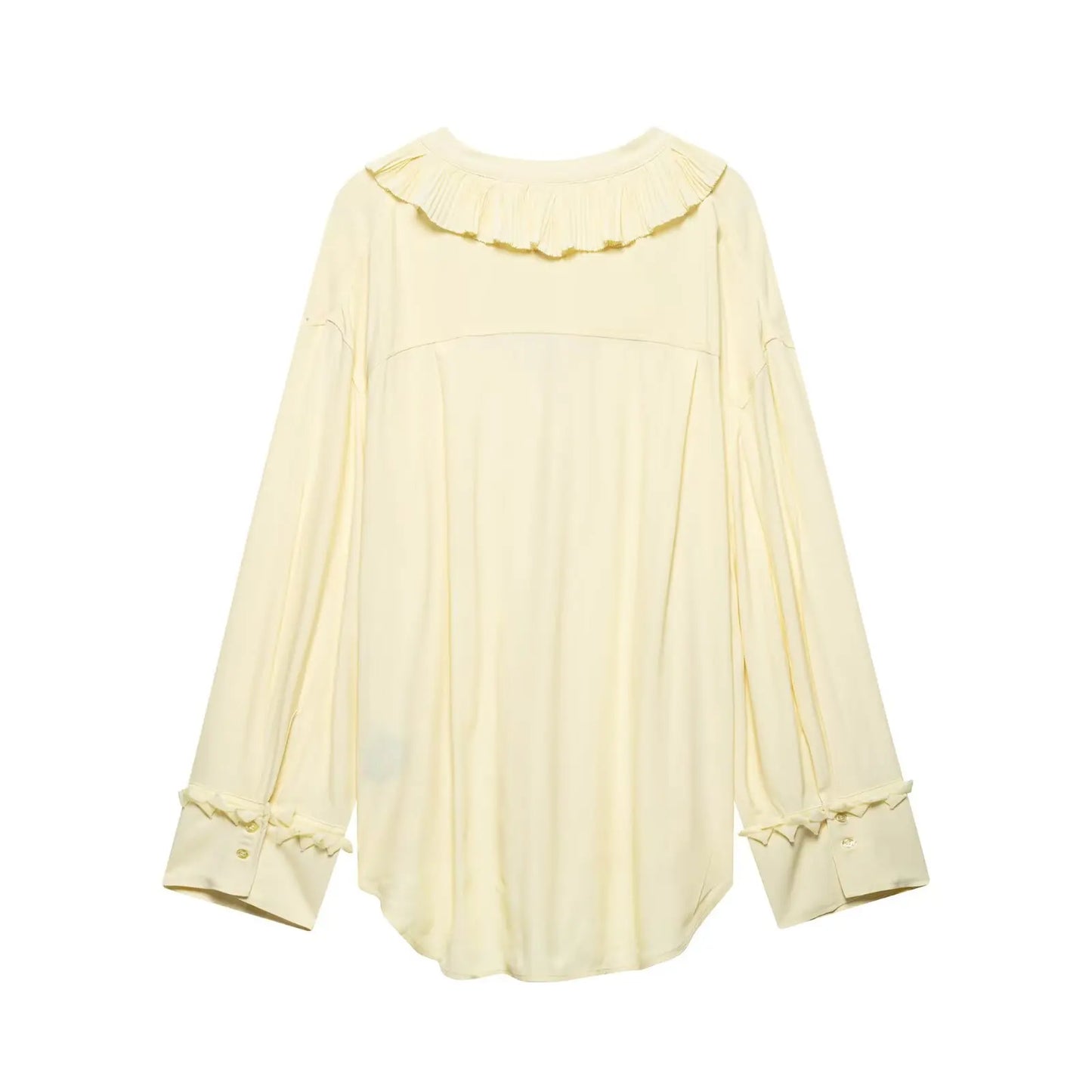 TRAFZA Vintage Chic Yellow Tie Up Women Blouse V-Neck Ruffles Long Sleeve Lace-up Bow Shirts Fashion 2025 Spring Summer Blouses