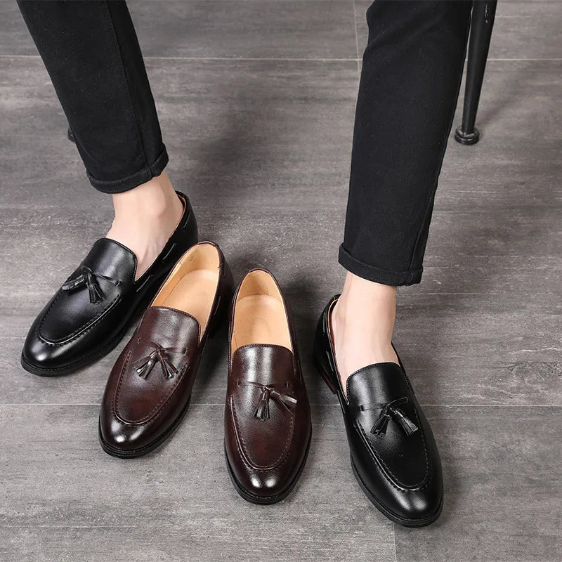 Men's Casual Leather Shoes Mens Driving Loafers Light Moccasins Men Trendy Tassels Party Wedding Flats EUR Sizes 38-48