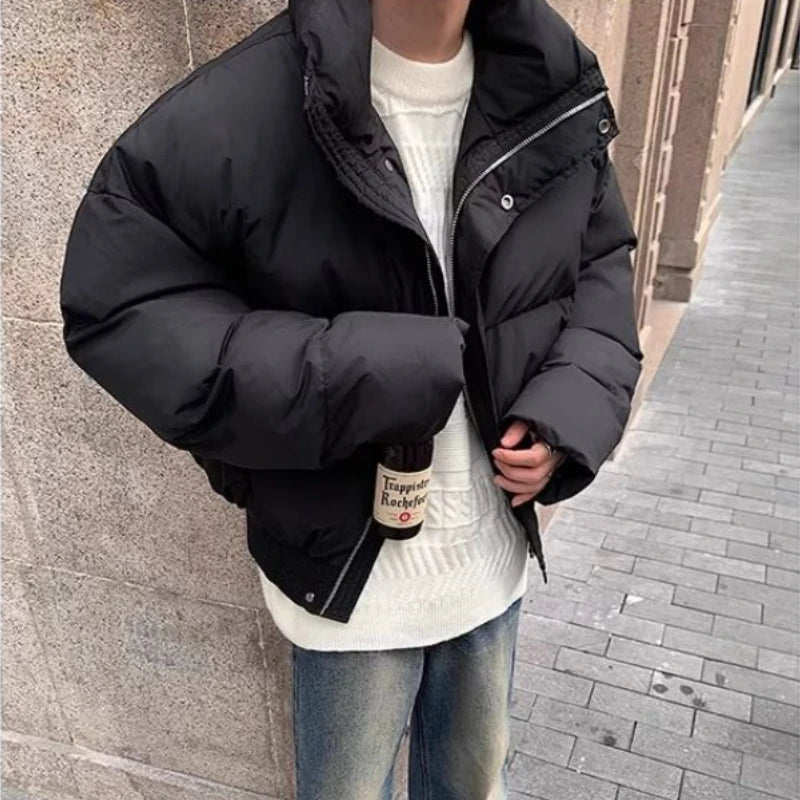 Short Stand-collar Padded Jacket Autumn Winter Loose Versatile Trendy Men's Jacket Korean Style High-end Personalized Parkas