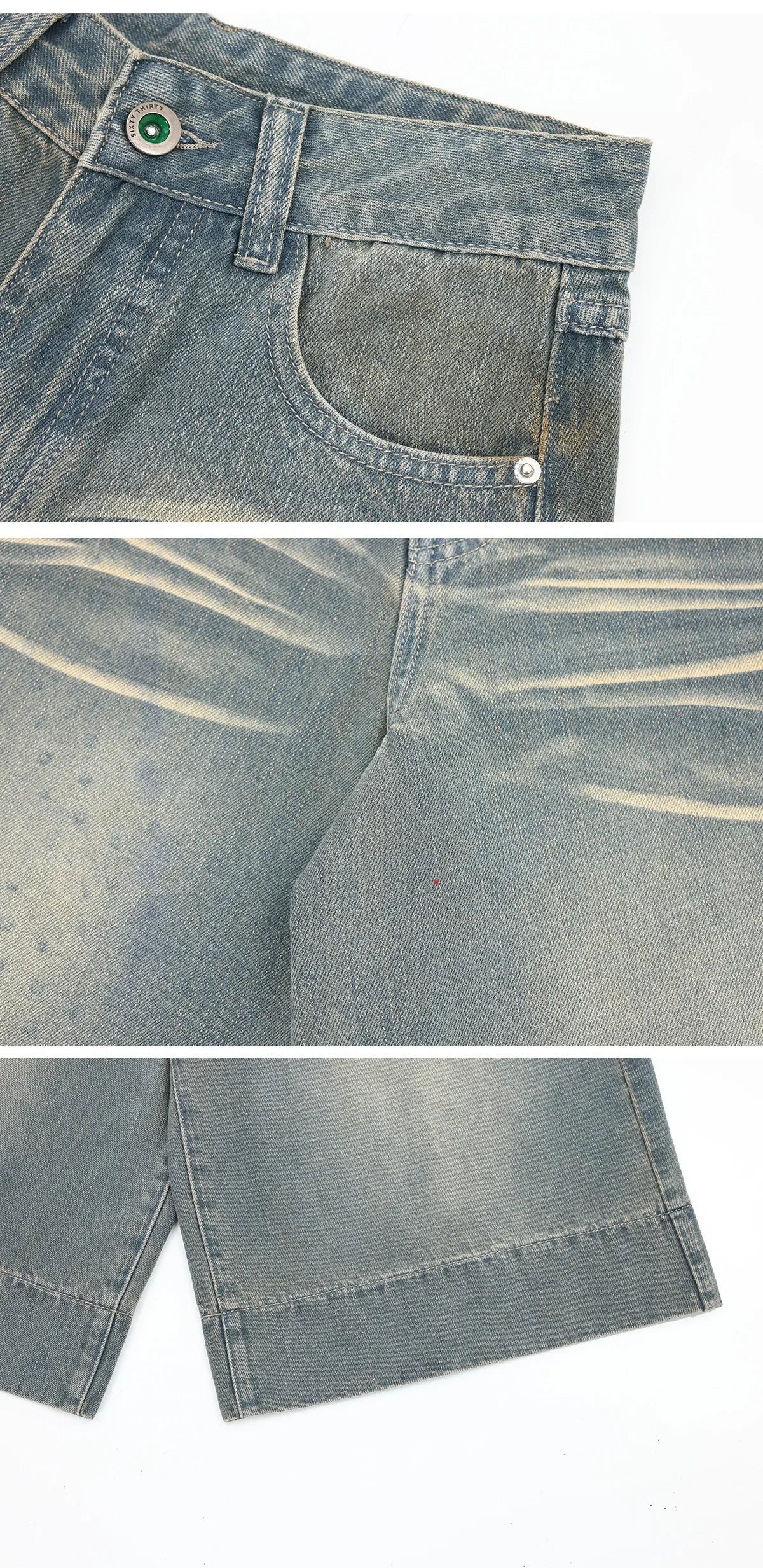 2024 Summer New Style Vintage Wide-leg Jeans 7-point Straight Leg Denim Mid-length Shorts For Men American Retro Loose Fit