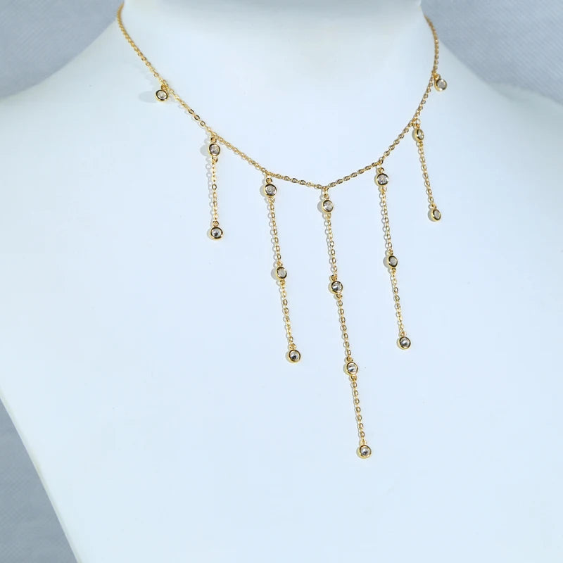 Sexy Long Y Lariat Women Necklace CZ Iced Out Bling Tiny Round Zircon Stone 925 Sterling Silver 35+10cm Choker Fashion Jewelry