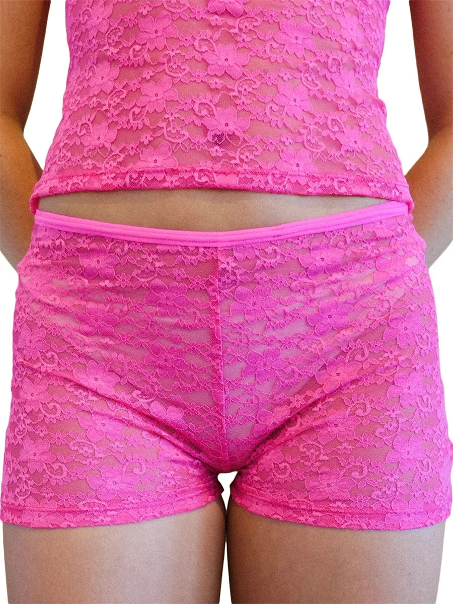 Women s Lace Trimmed Elastic Waist Pajama Shorts Soft Comfy Sleepwear Bottoms for Summer Lounging and Relaxation