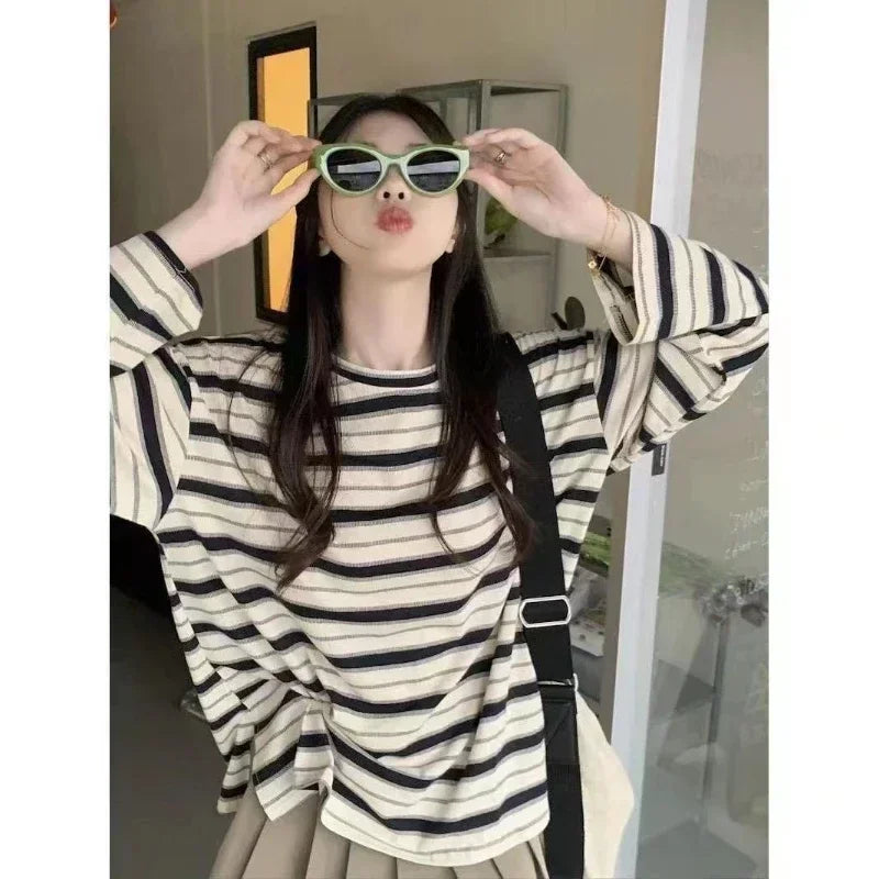 Women Sweatshirt Long Sleeve Y2k women's clothing Anime Hoodies Striped T Shirt Harajuku Streetwear Pullovers Women Tops jackets