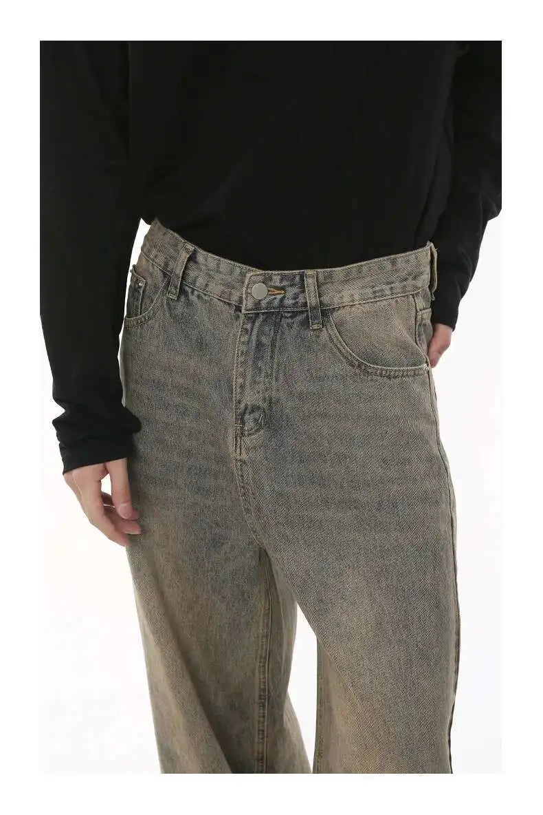 IEFB 2024 Spring Men's Baggy Jeans Worn Out Loose Wide Leg Denim Pants Chic Distressed Streetwear Vintage Male Trousers 9C2019