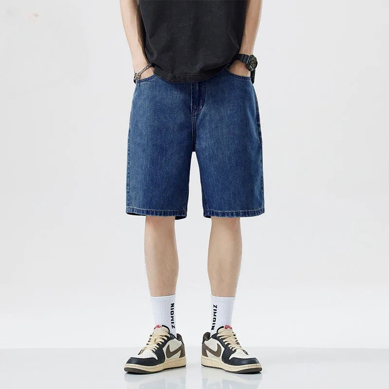 2025 NewRetro style loose jeans Y2k streetwear hip-hop casual fashion men's jeans loose straight cut shorts men
