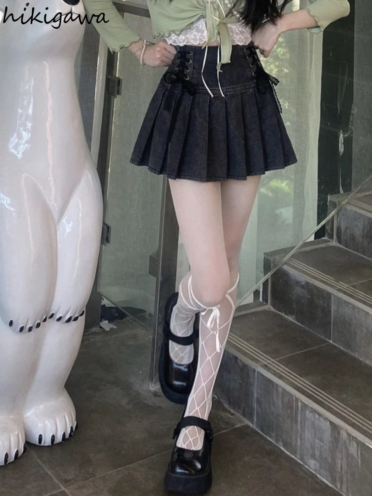 Y2k Clothes Harajuku Women's Summer Denim Skirt High Waist Bandage Jupe 2025 Faldas De Mujer Korean Fashion Slim Mini Skirts