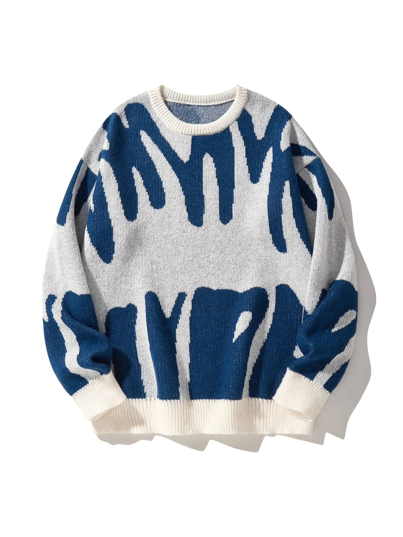 New Popular Spring & Fall Astronaut Star-Picking Jacquard Pattern Pullover Sweater Casual Round Neck Contrast Color Knitted Men'