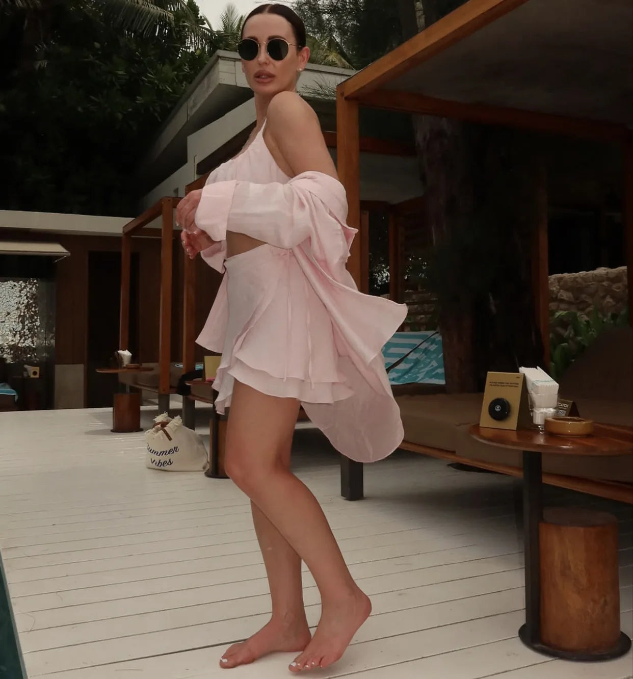 Casual 2 Piece-Set Summer Female Cover up And Ruffled Mini Skirt Lace-Up Beach Holiday See-Through Loose Women's Outfits