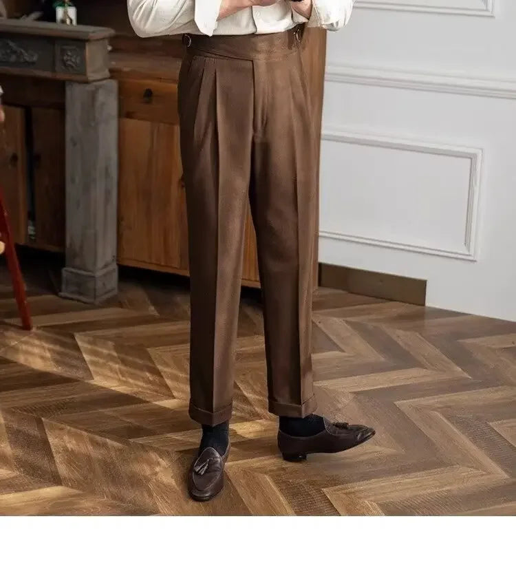 High-waisted Casual Straight-leg Suit Pants For Men Autumn Vintage Draped Waist Trousers Naples Retro Style Business Formal Wear