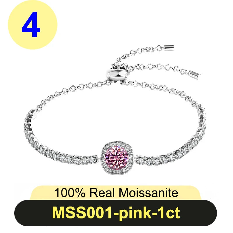 PureNew 1ct Moissanite Bracelets For Women Original 925 Sterling Silver Girly Lovely Lady's Elegant Moissanite Diamond Bracelet