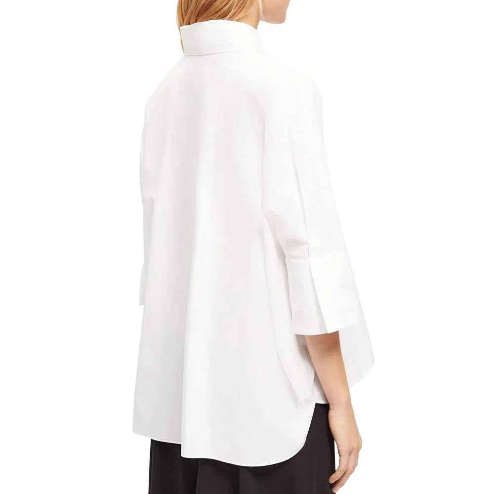 Summer Women Shirt New Elegant Temperament Short Sleeved White Shirt Blouse 100% Cotton Shirts Women's Casual Solid Color Tops