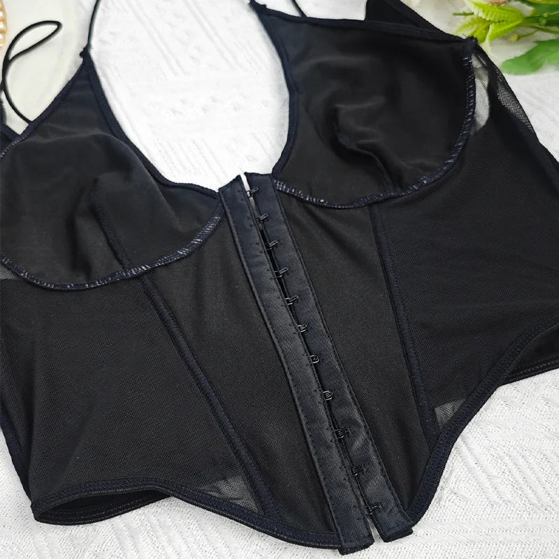 Sexy Cross-straps Corset Y2K Style Crop Top Backless Cut Out Push-up Halter Vest Women's Lingerie Slimming Elegant Chic Camisole