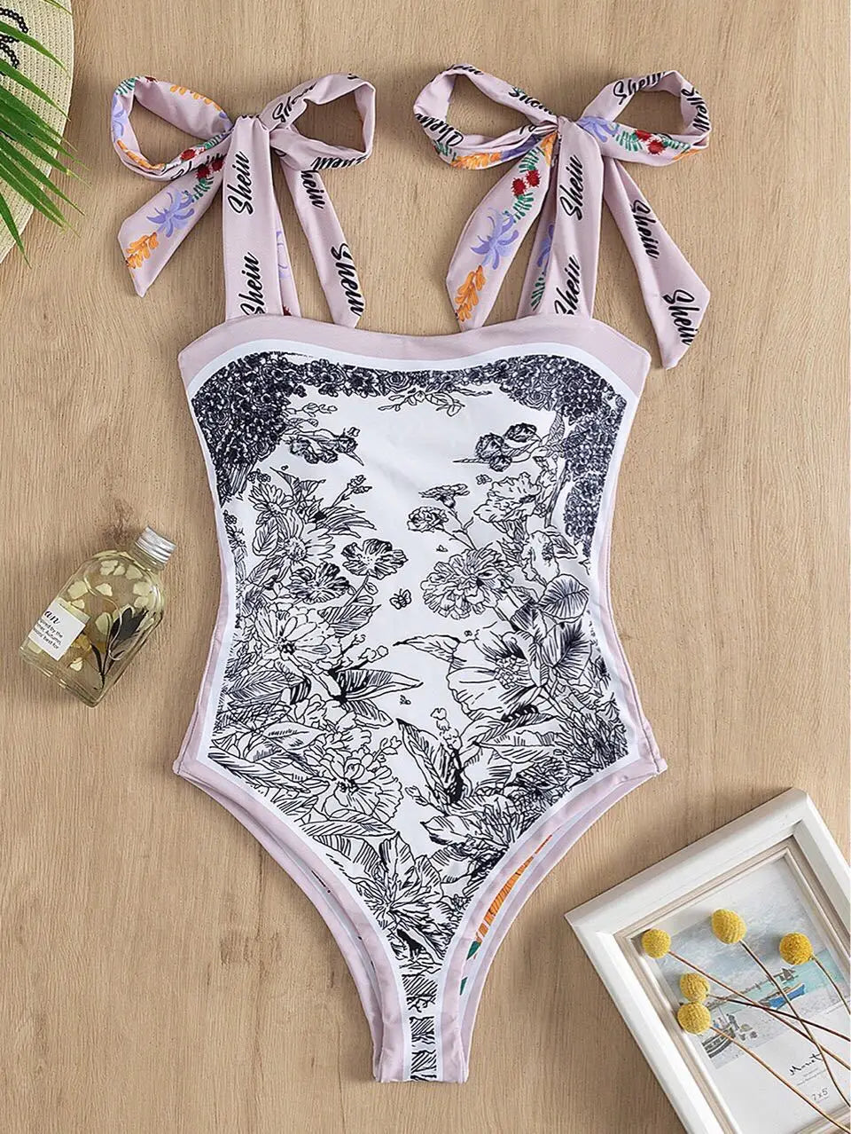 New Vintage Printed Double-sided Wear Swimming Bathing Suit Women Bandage Sexy One Piece Swimsuit Beachwear Swimwear Woman