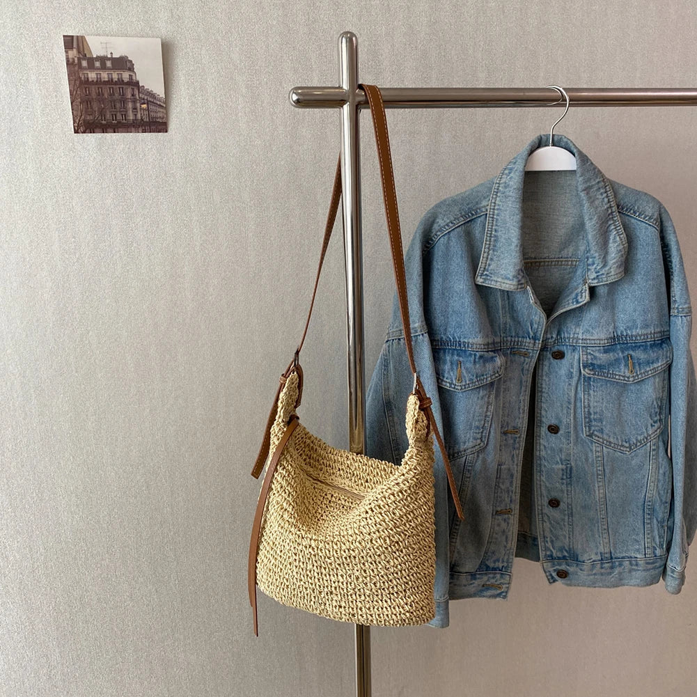 Hand-Woven Handbags Handmade Straw Woven Bag Paper Rope Fashion Casual Simple Elegant Strap Adjustable Summer Beach Bag