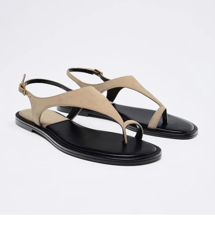 Vintage Flat Toe Herringside Sandals Women's 2025 New Summer Holiday Rome Sandals and Slippers for Outer Wear